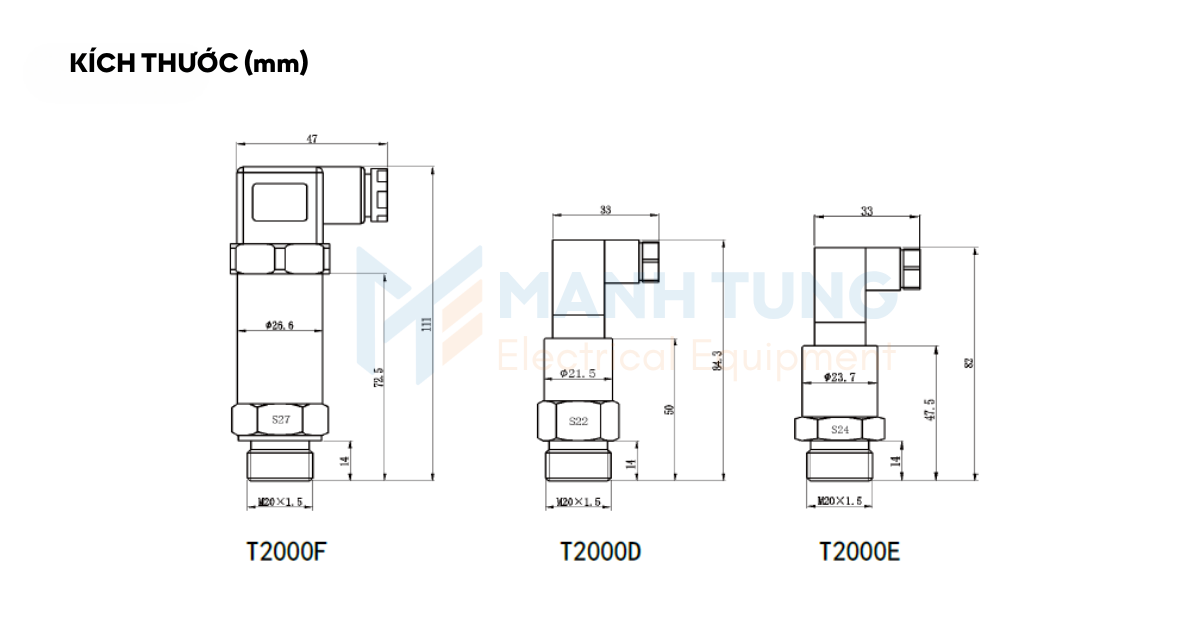 Kích thước cảm biến áp suất LFT2000