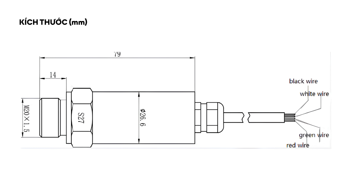 Kích thước cảm biến áp suất LFT2800