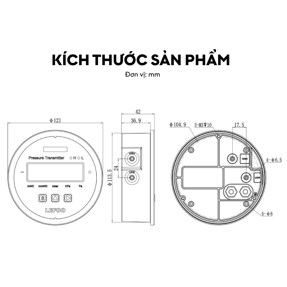Kích thước Bộ đo chênh lệch áp suất đa chức năng LFM73