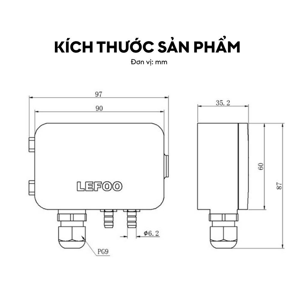 Kích thước cảm biến chênh lệch áp suất thấp LFM108
