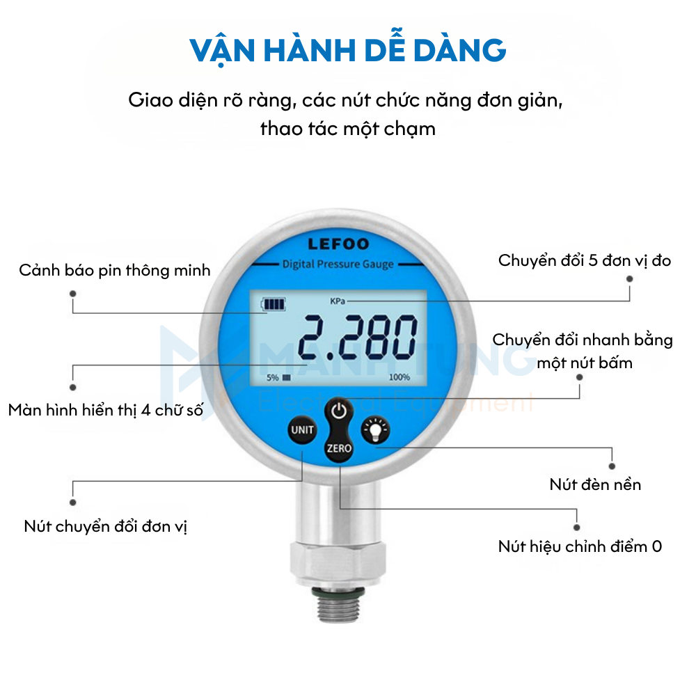 Chức năng Đồng hồ áp suất kỹ thuật số chạy pin LFT6100