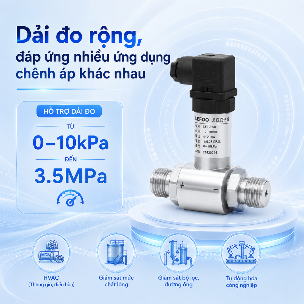 Dải đo rộng, đáp ứng nhiều ứng dụng chênh áp khác nhau