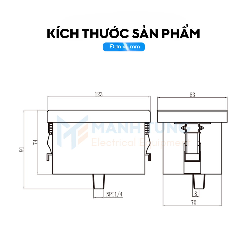 Kích thước Bộ điều khiển công tắc áp suất Lefoo LFDS65