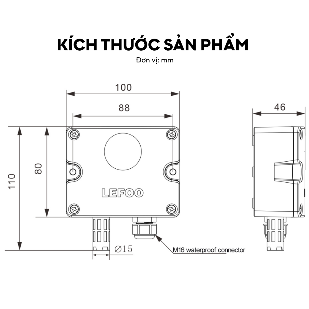 Kích thước Cảm biến CO2 gắn tường LFG201