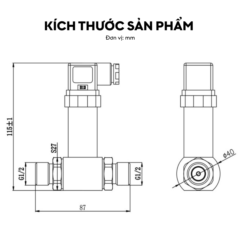 Kích thước Cảm biến áp suất chênh lệch LFT2050