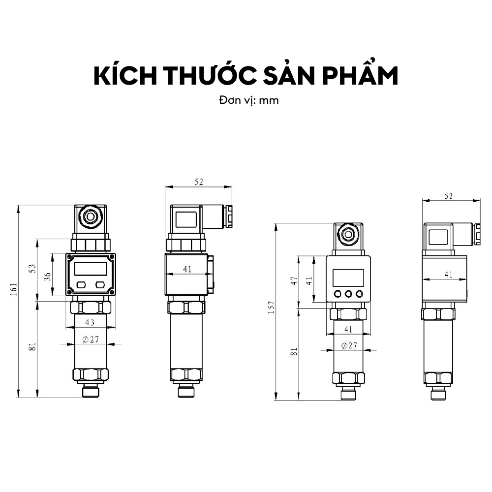Kích thước Cảm biến áp suất hiển thị kỹ thuật số LFT6800