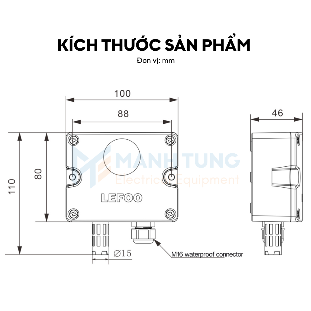 Kích thước Cảm biến khí CO điện hóa Lefoo LFG101