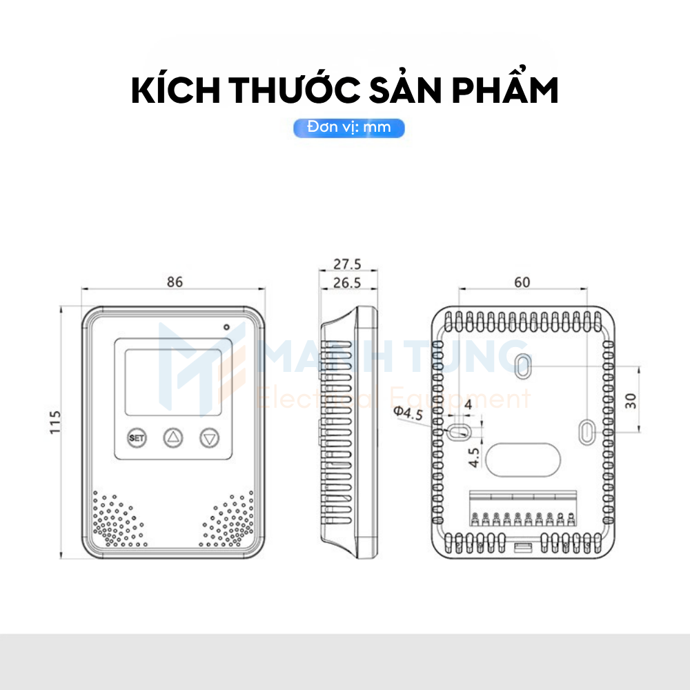 Kích thước Cảm biến nồng độ bụi trong nhà LFG303
