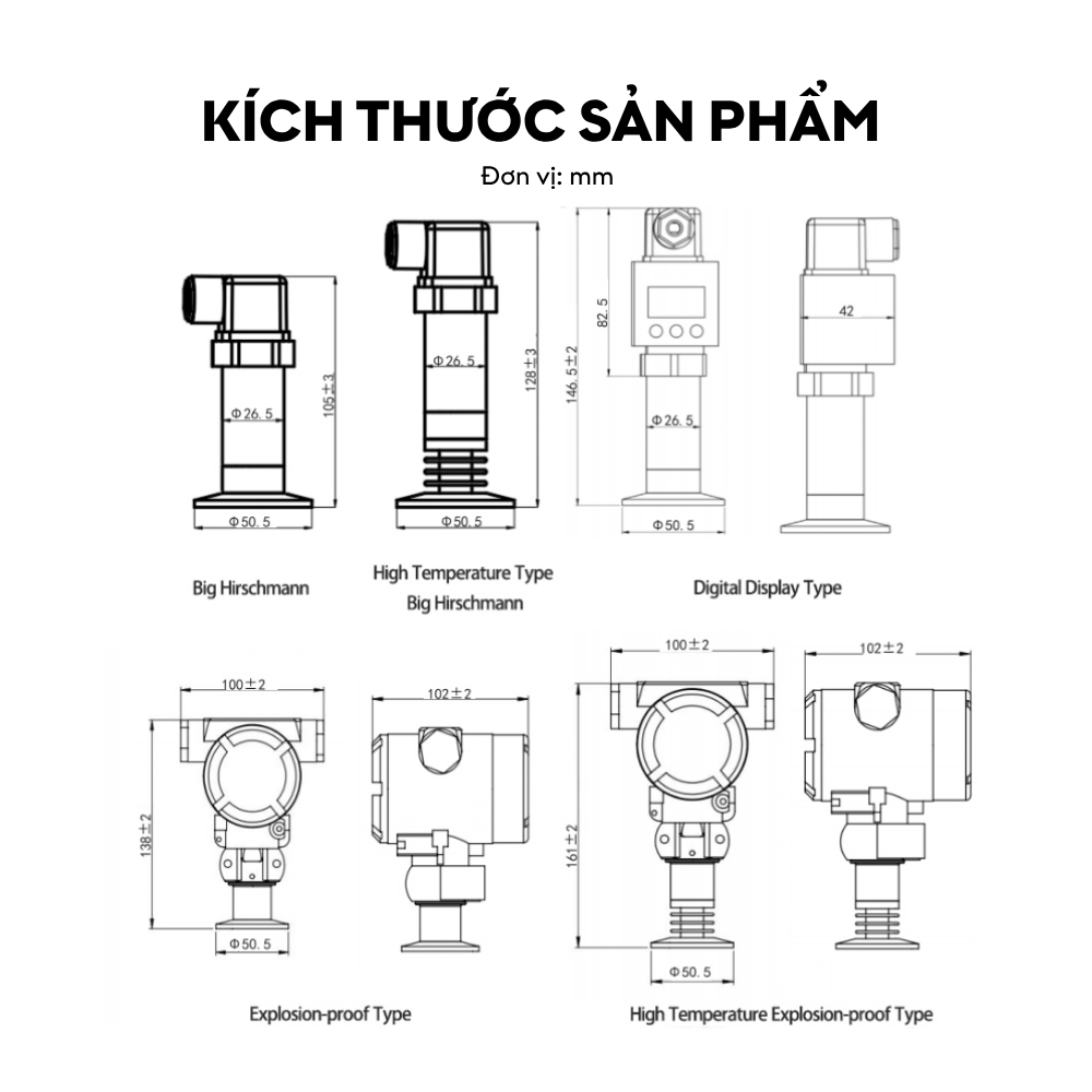 Kích thước cảm biến áp suất màng phẳng LFT2020