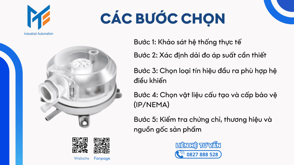 Các bước chọn công tắc áp suất gió phù hợp
