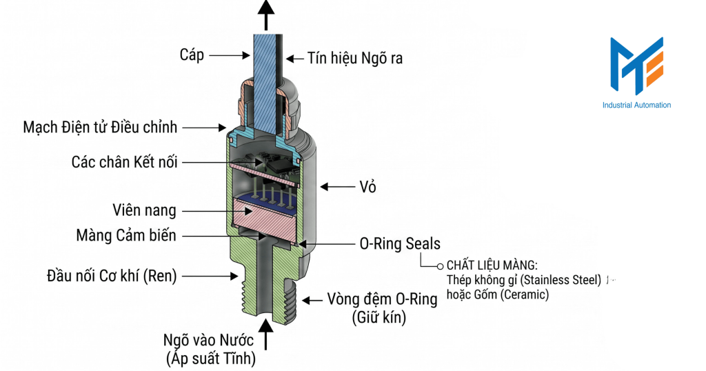 Cấu tạo cảm biến áp suất nước tĩnh