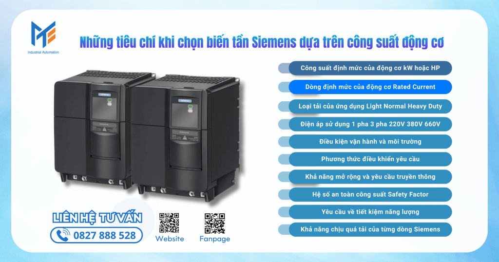 Những tiêu chí khi chọn biến tần Siemens dựa trên công suất động cơ