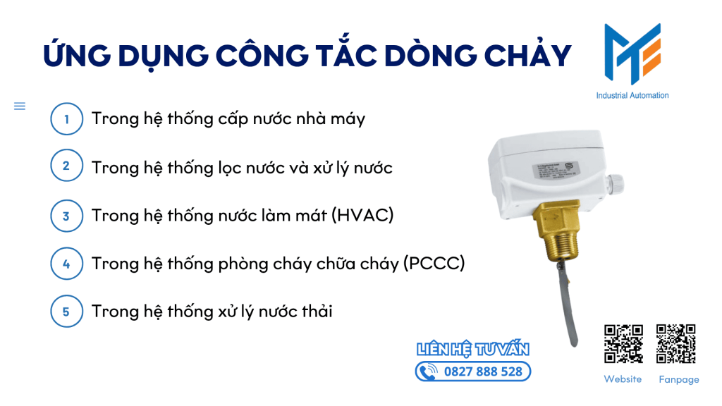 Ứng dụng thực tế của công tắc dòng chảy