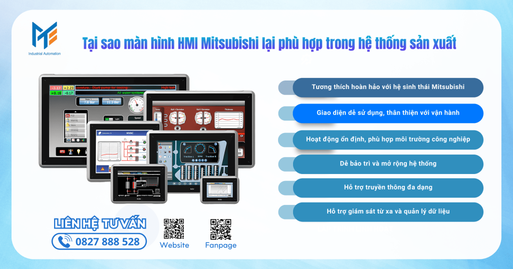 Tại sao màn hình HMI Mitsubishi lại phù hợp trong hệ thống sản xuất