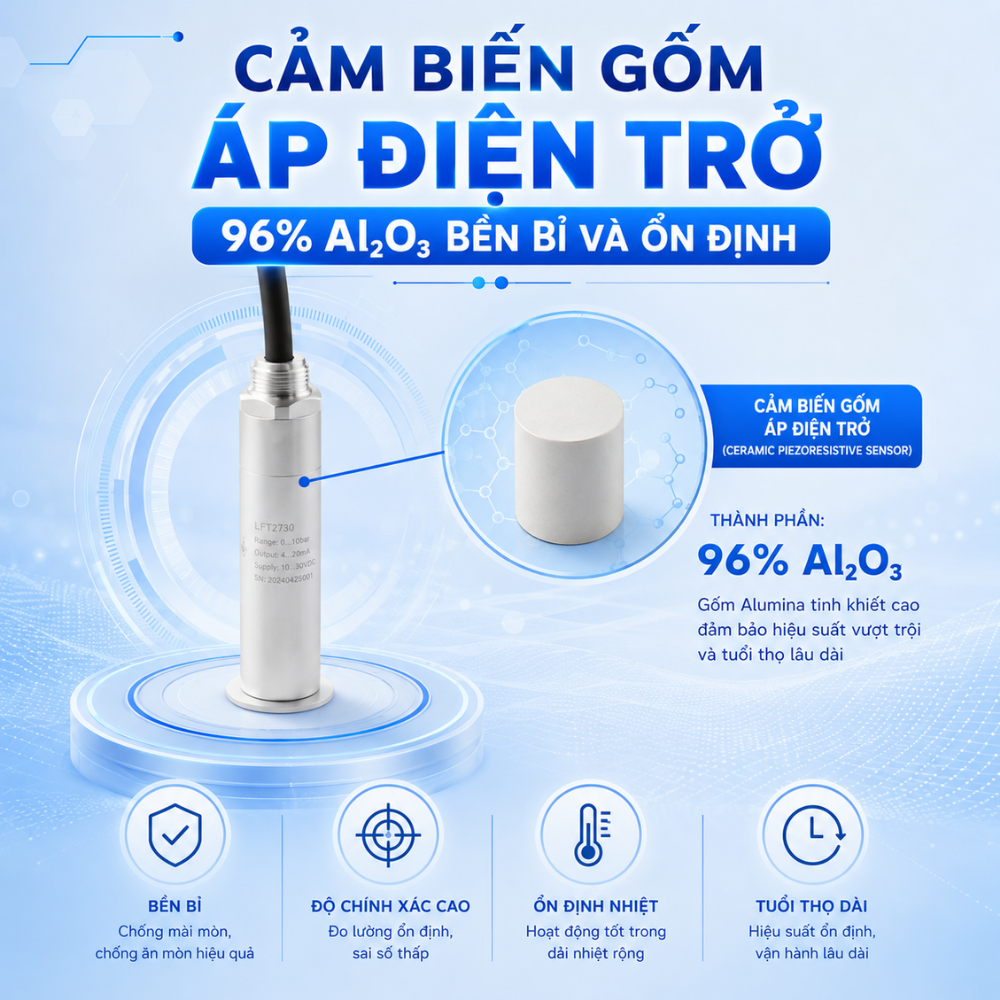 Cảm biến gốm áp điện trở 96% Al₂O₃ bền bỉ và ổn định