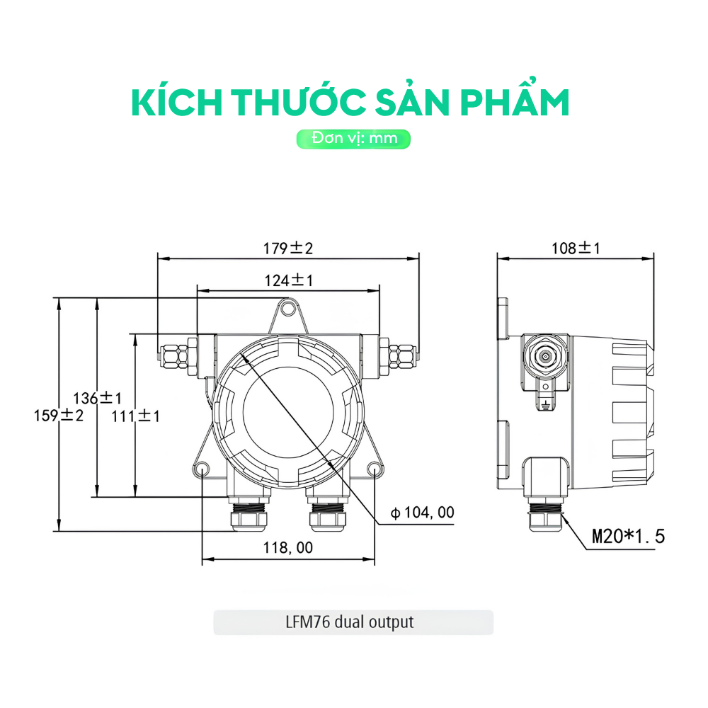 Kích thước Bộ đo chênh lệch áp suất chống cháy nổ LFM76