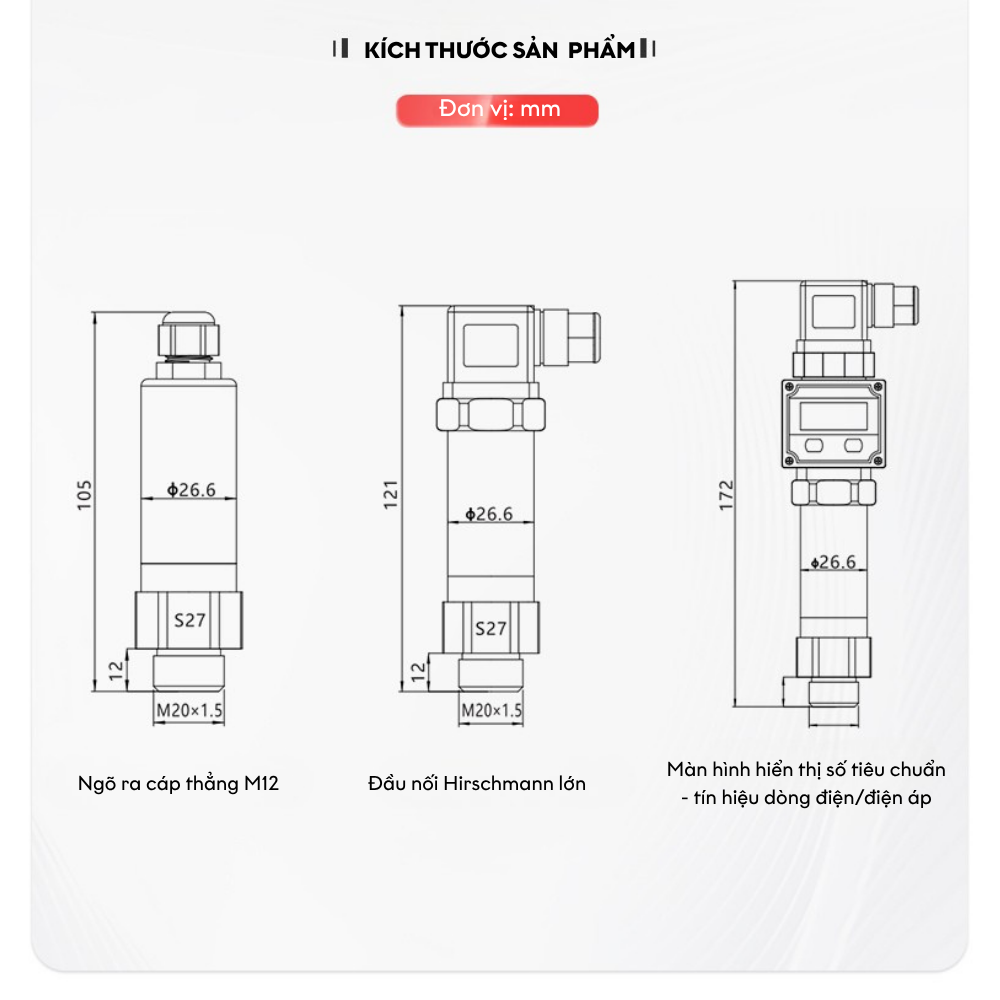 Kích thước Cảm biến áp suất chống ăn mòn LFT2080