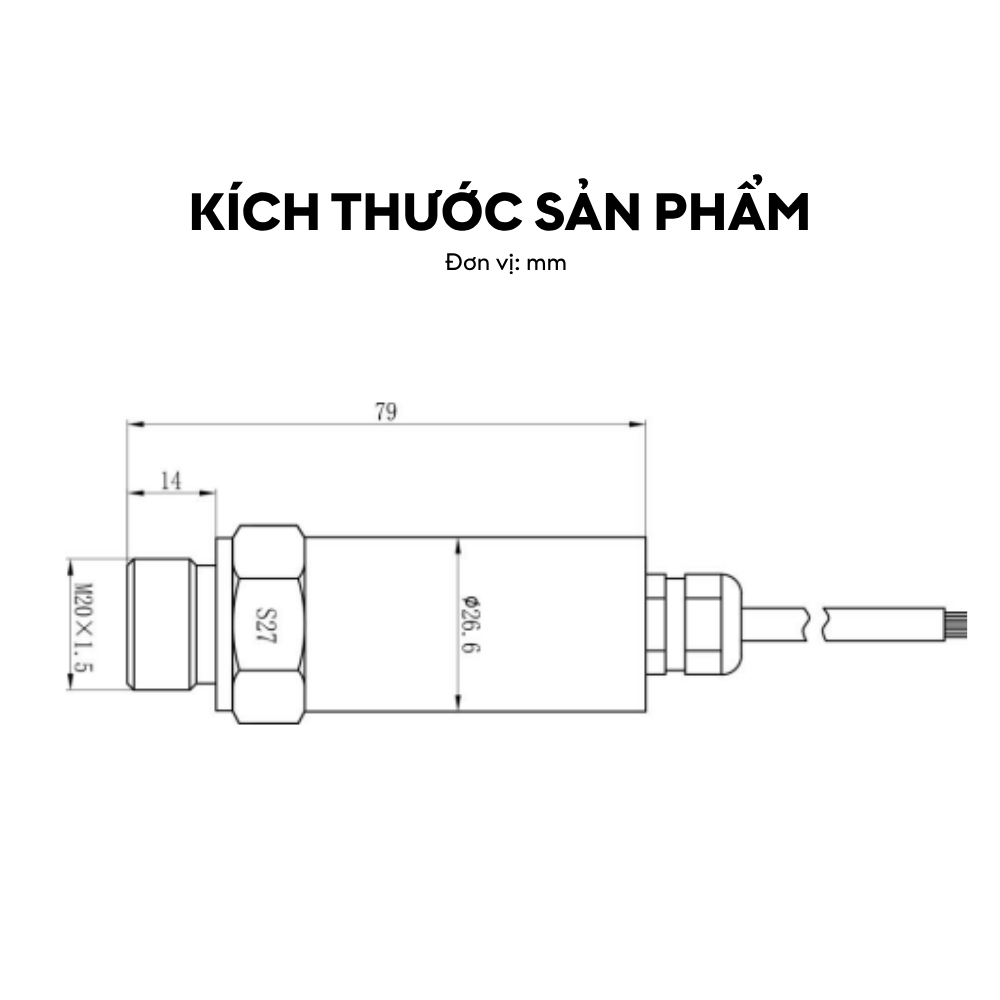 Kích thước Cảm biến áp suất và nhiệt độ LFT3100