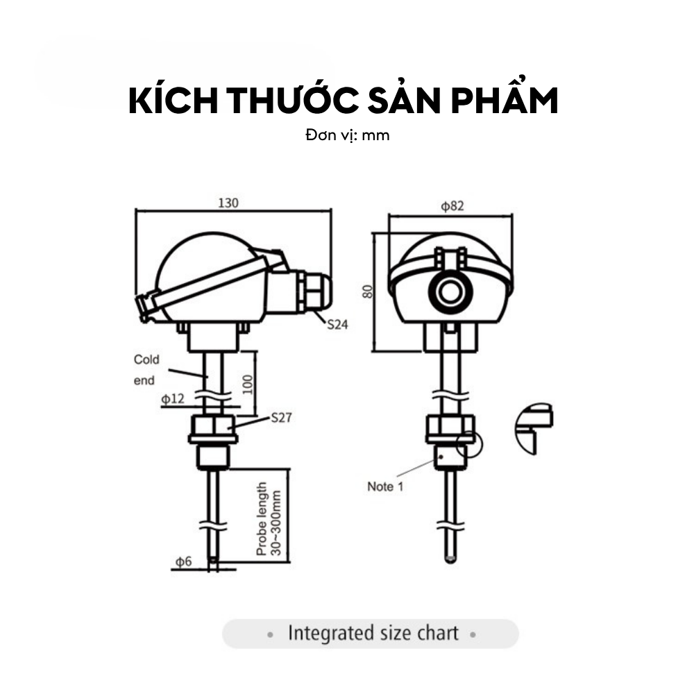 Kích thước Cảm biến nhiệt độ bọc thép LFW20