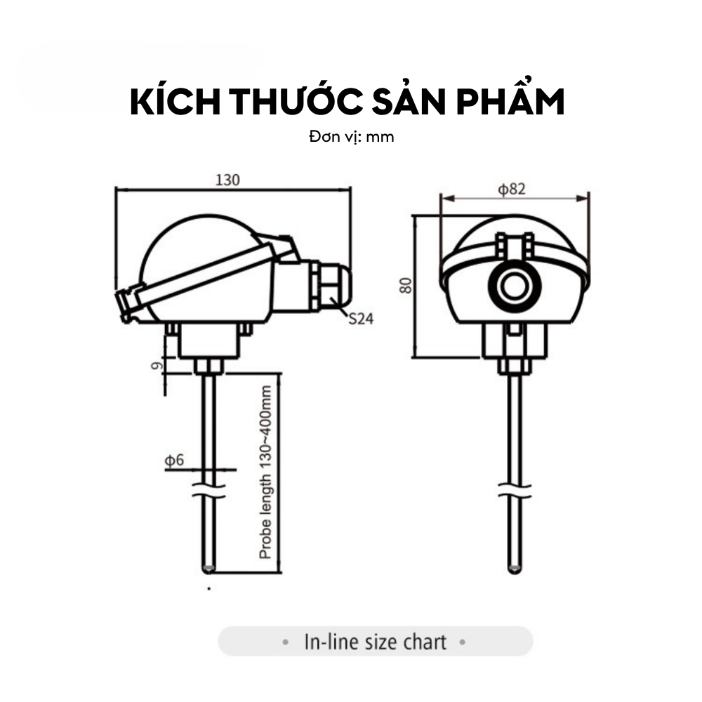 Kích thước Cảm biến nhiệt độ bọc thép LFW20
