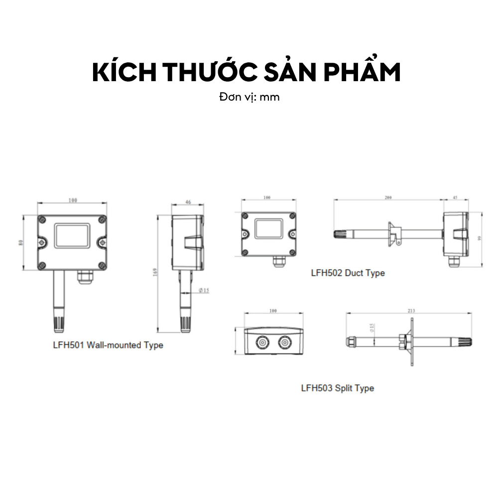 Kích thước Cảm biến nhiệt độ độ ẩm LFH50