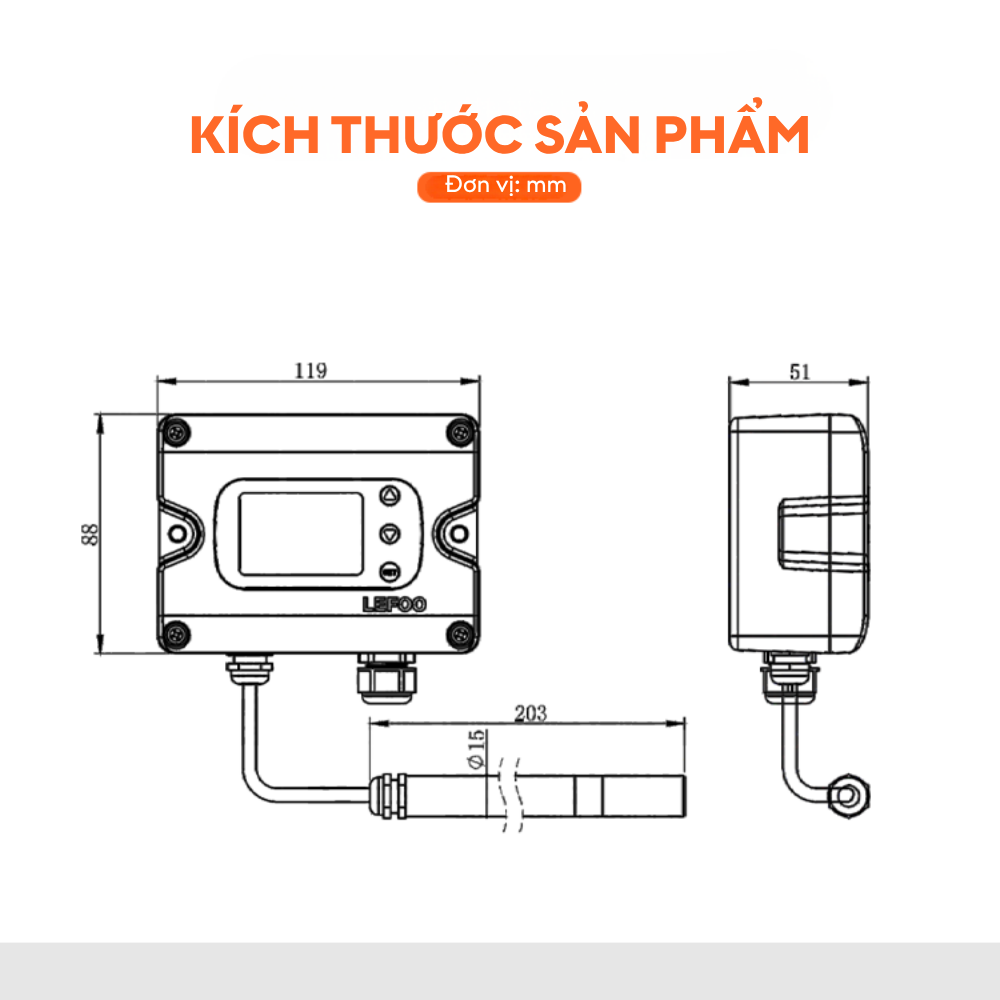 Kích thước Cảm biến nhiệt độ và độ ẩm chịu nhiệt cao LFH70