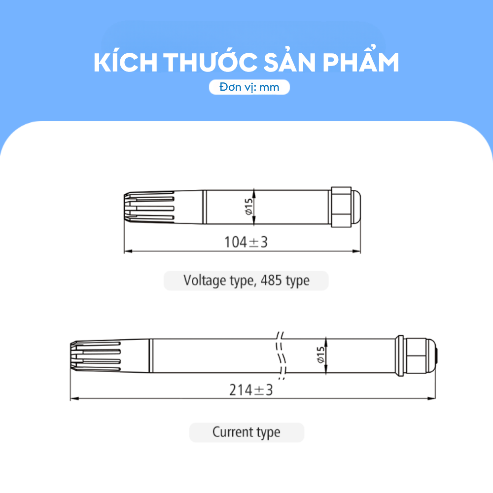 Kích thước Đầu dò cảm biến nhiệt độ độ ẩm LFH51