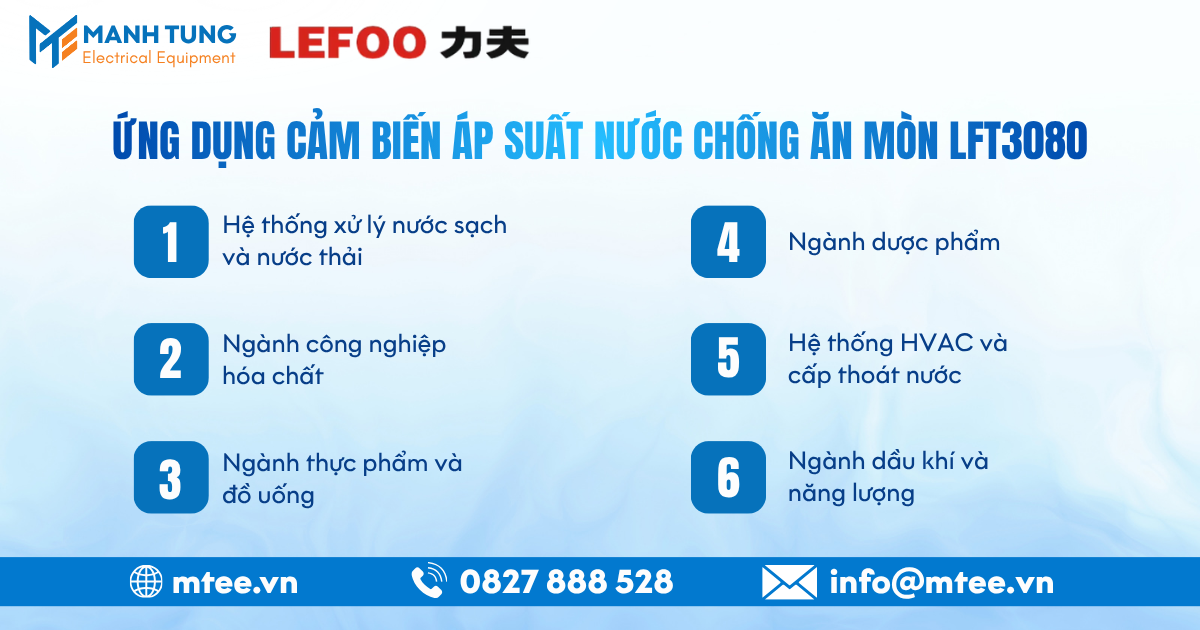 Ứng dụng Cảm biến áp suất nước chống ăn mòn LFT3080