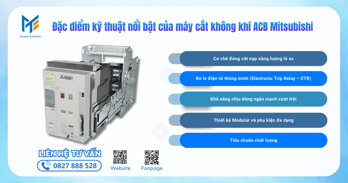 Đặc điểm kỹ thuật nổi bật của máy cắt không khí ACB Mitsubishi