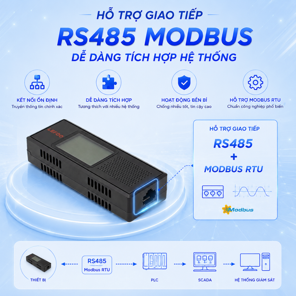 Hỗ trợ giao tiếp RS485 Modbus dễ dàng tích hợp hệ thống
