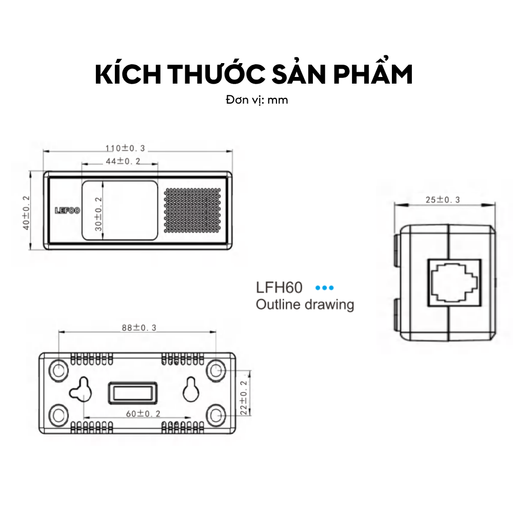 Kích thước Cảm biến nhiệt độ độ ẩm gắn từ LFH60