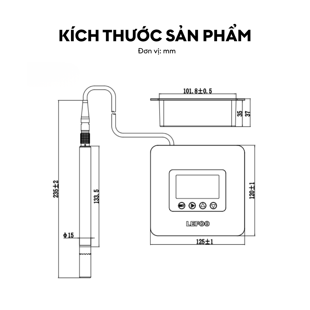 Kích thước Cảm biến nhiệt độ và độ ẩm âm tường LFH75