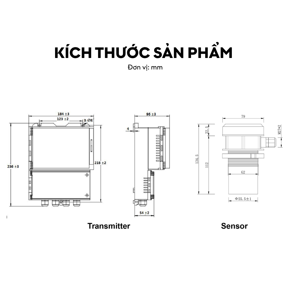Kích thước Cảm biến siêu âm tách rời LFUD102