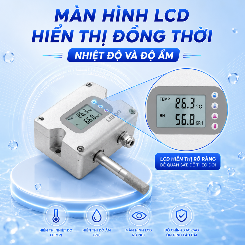 Màn hình LCD hiển thị đồng thời nhiệt độ và độ ẩm