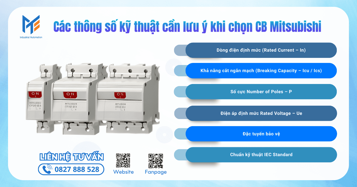 Các thông số kỹ thuật cần lưu ý khi chọn CB Mitsubishi