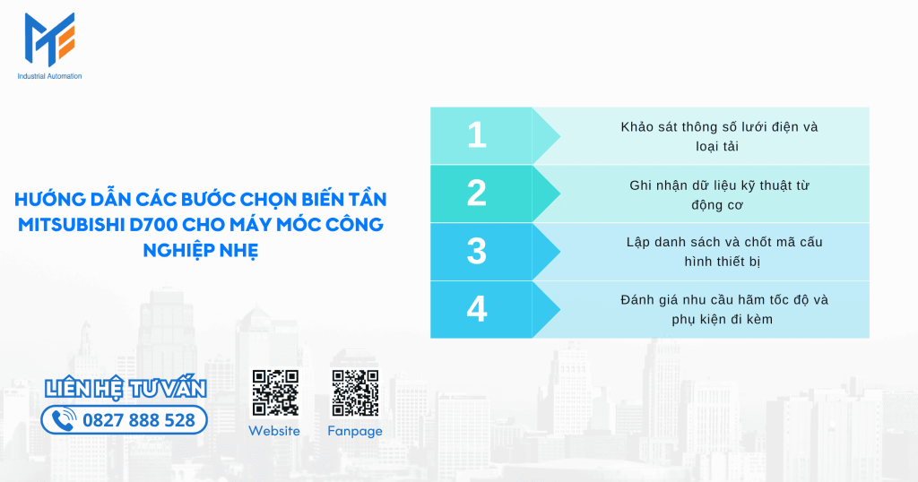 Hướng dẫn các bước chọn Biến tần Mitsubishi D700 cho máy móc công nghiệp nhẹ