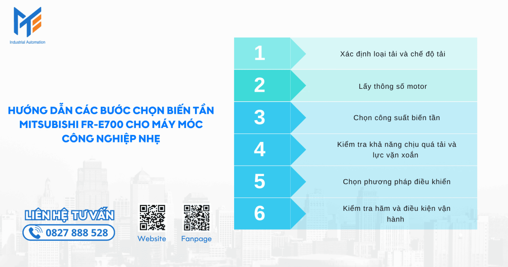 Hướng dẫn các bước chọn Biến tần Mitsubishi FR-E700 cho máy móc công nghiệp nhẹ