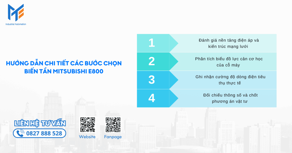 Hướng dẫn chi tiết các bước chọn Biến tần Mitsubishi E800