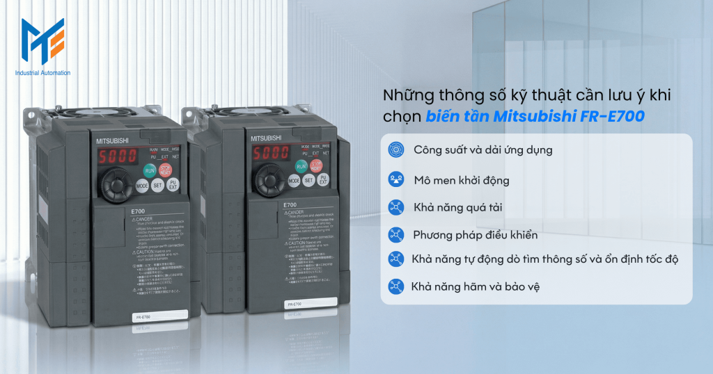 Những thông số kỹ thuật cần lưu ý khi chọn biến tần Mitsubishi FR-E700 cho máy móc công nghiệp nhẹ