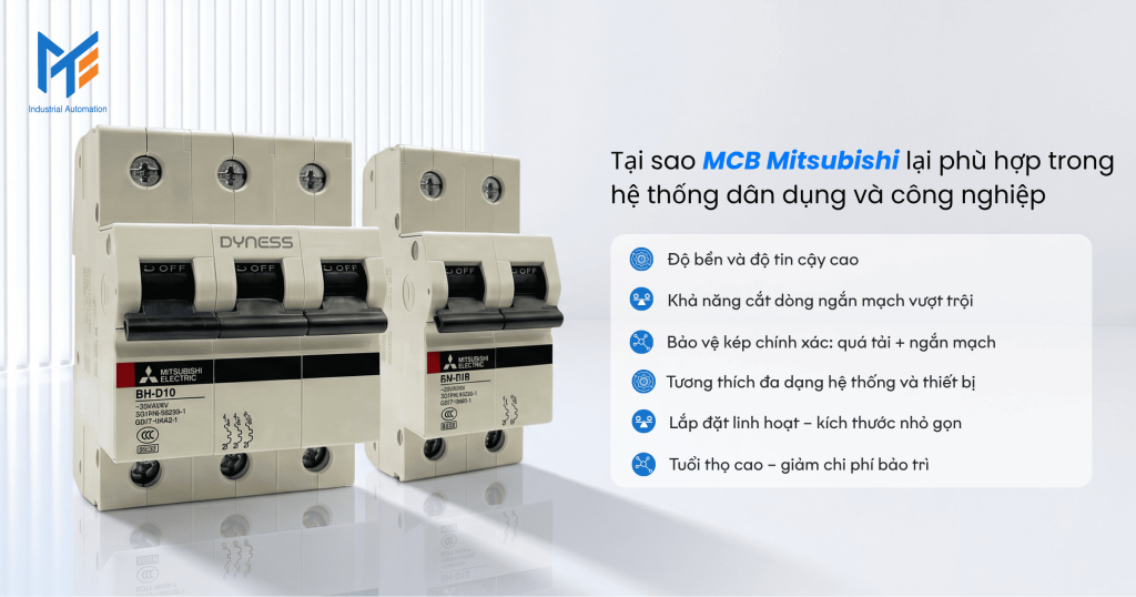 Tại sao MCB Mitsubishi lại phù hợp trong hệ thống dân dụng và công nghiệp