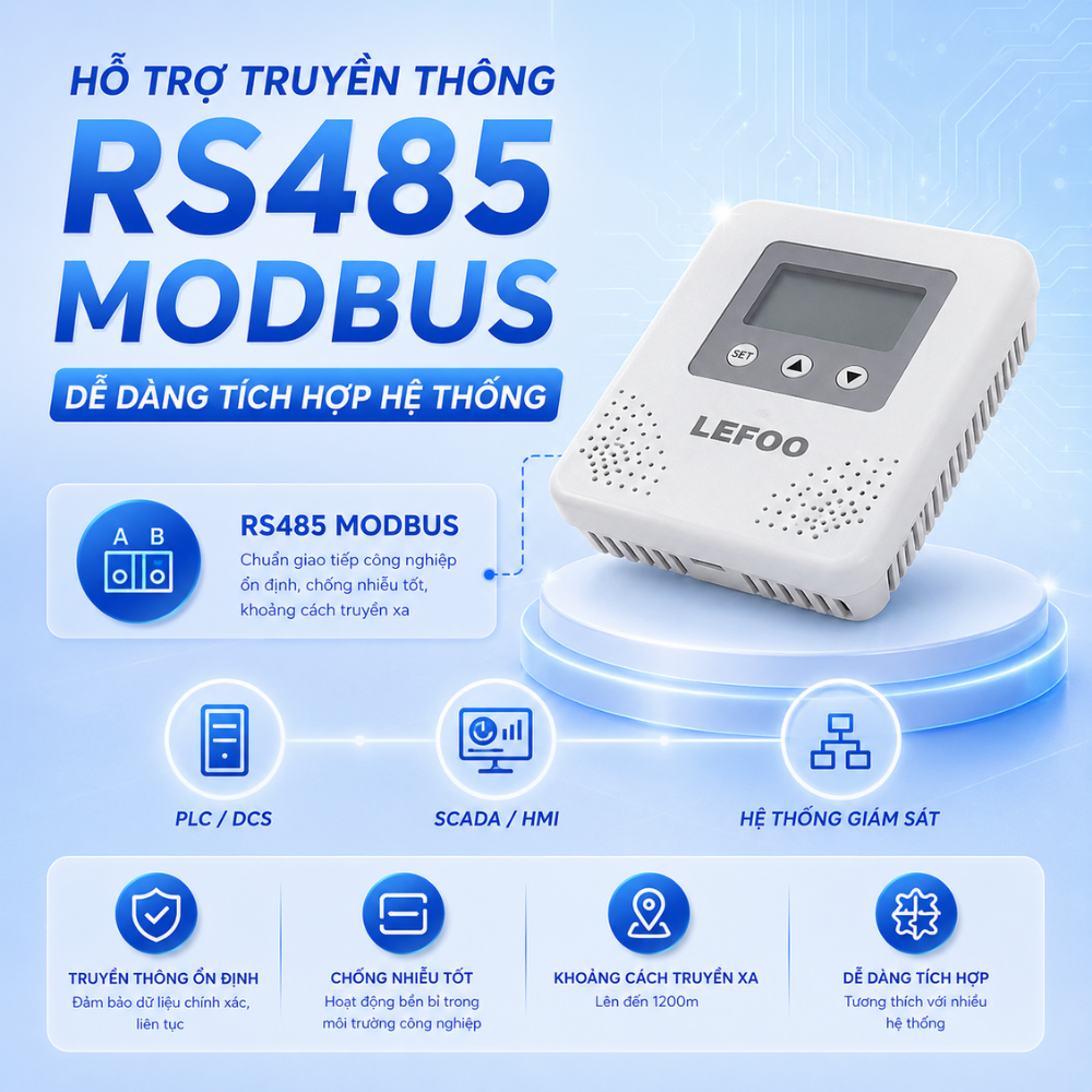 Hỗ trợ truyền thông RS485 Modbus dễ dàng tích hợp hệ thống
