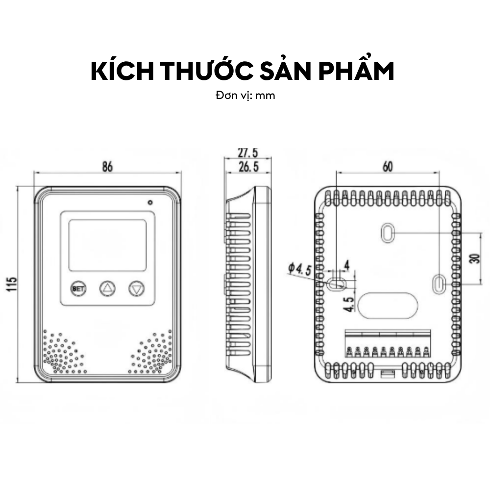 Kích thước Cảm biến nhiệt độ độ ẩm trong nhà LFH21