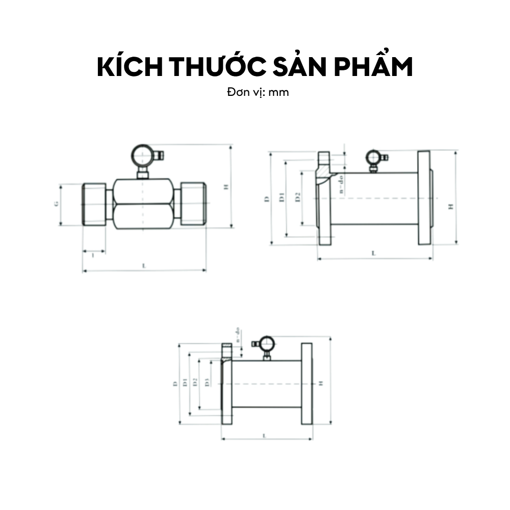 Kích thước Đồng hồ đo lưu lượng tuabin Lefoo LFLWGY