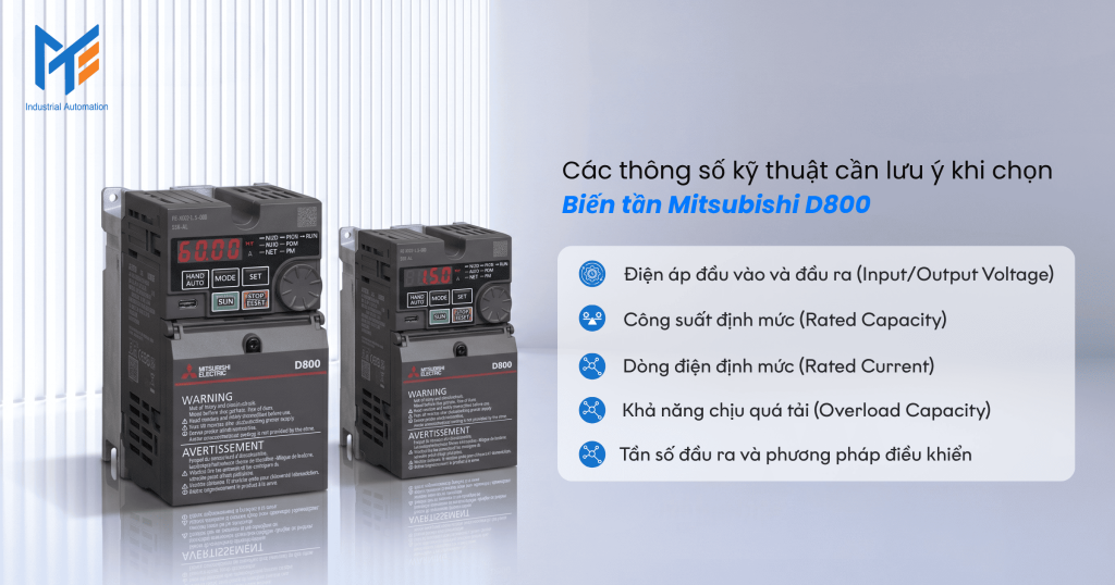 Các thông số kỹ thuật cần lưu ý khi chọn Biến tần Mitsubishi D800