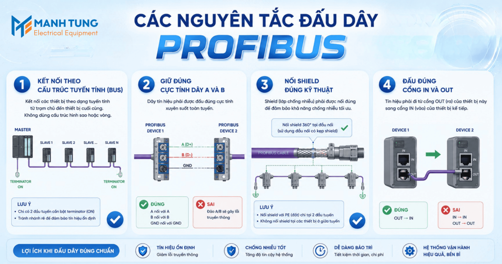 Các nguyên tắc đấu dây PROFIBUS cần tuân thủ