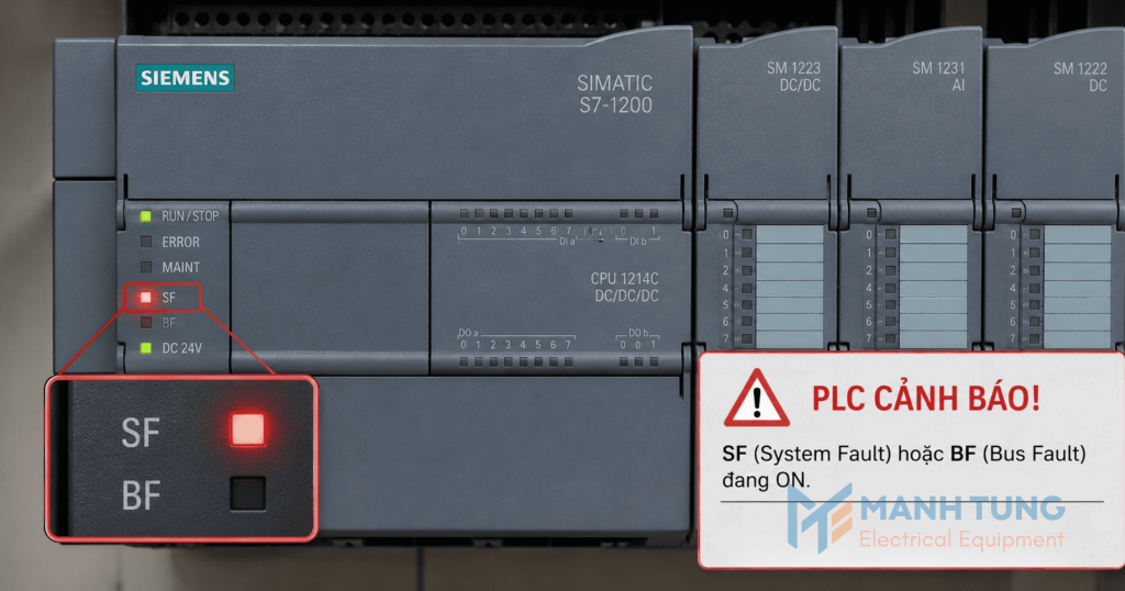 PLC xuất hiện cảnh báo BF hoặc SF